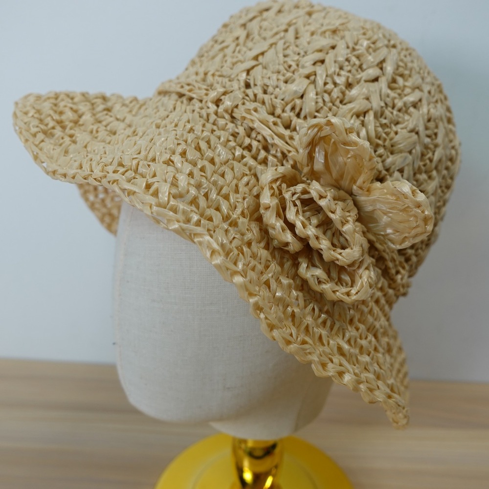 Straw Sun Hat Womens Natural Tan Cloche Floppy Summer Coachella Beach Boho Light
